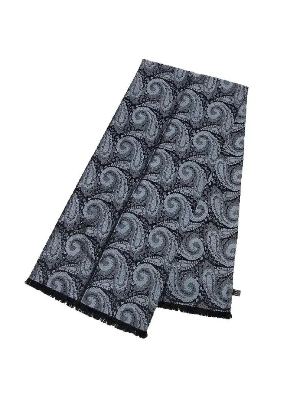 Gucci Silk Shawl Long Scarf Paisley Gray